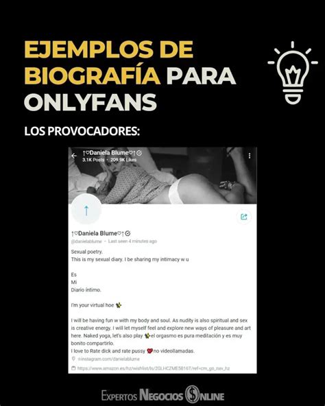 biografia para onlyfans ejemplos|10 ideas de biografías de Onlyfans que convierten